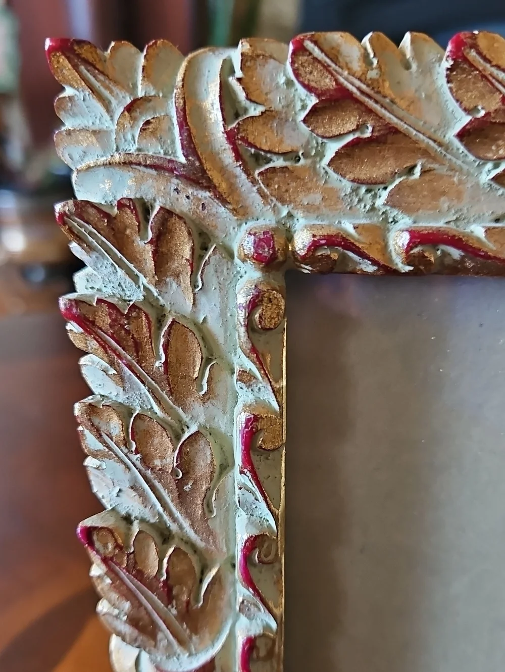 Vintage Italian Style Carved Wood Gilt Picture Frame - Ornate Gold & Red 5x7